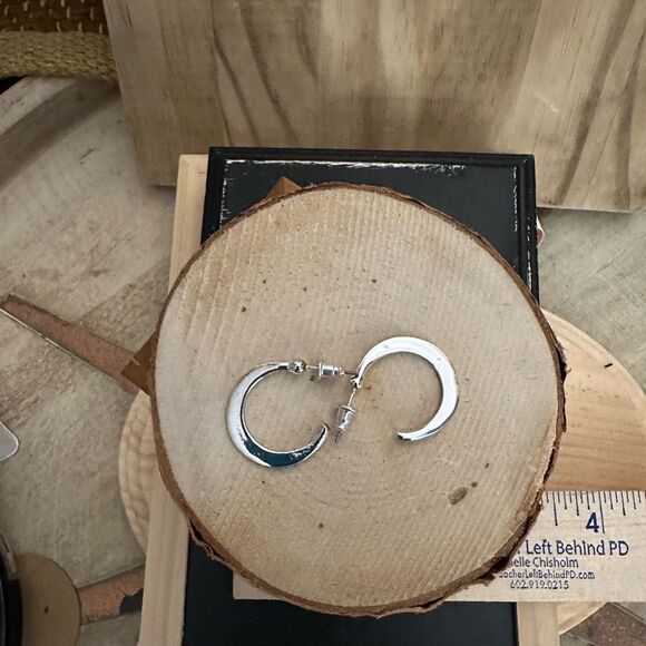 Silver Crescent Hoop Earrings - Picture 2 of 3